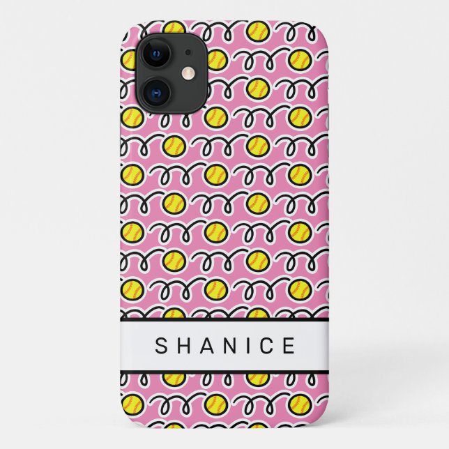 Softball sports pattern personalised name Case-Mate iPhone case (Back)
