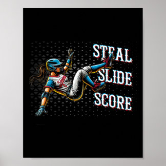 Softball Steal Slide Score Base Stealing Design Fo Poster