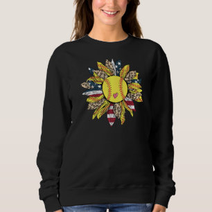 Softball Sunflower Leopard Softball Mum Mothers Da Sweatshirt
