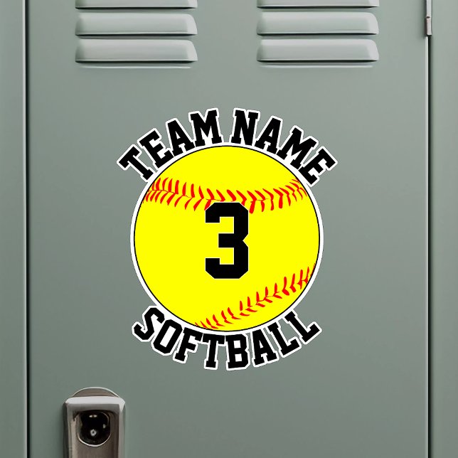 Softball Team Name and Player Number Custom Sports (Custom softball sticker with custom team name and player number on a metal locker)