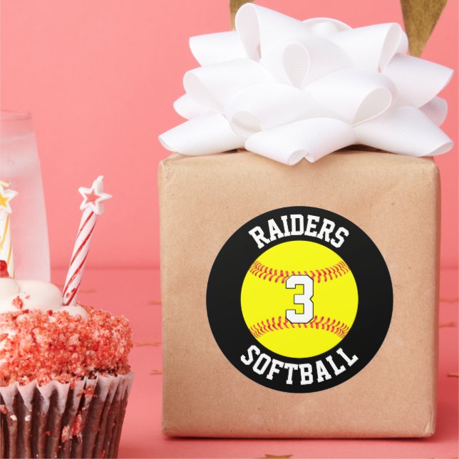 Softball Team Name and Player Number Personalised Classic Round Sticker (Party)