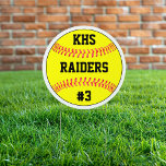 Softball Team Name, School Letters & Player Number Garden Sign<br><div class="desc">Create your own customised yard signs for fastpitch softball players and teams! Just click to personalise the template, and type your own softball team name, school letters and player jersey number in the custom text boxes. You can even customise the background colour around the outside of the softball, which currently...</div>