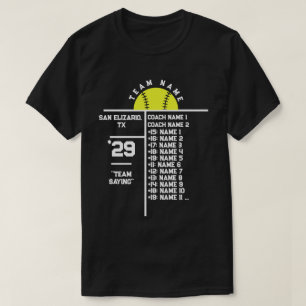 Softball Team Roster Custom Player Names & Coach T-Shirt