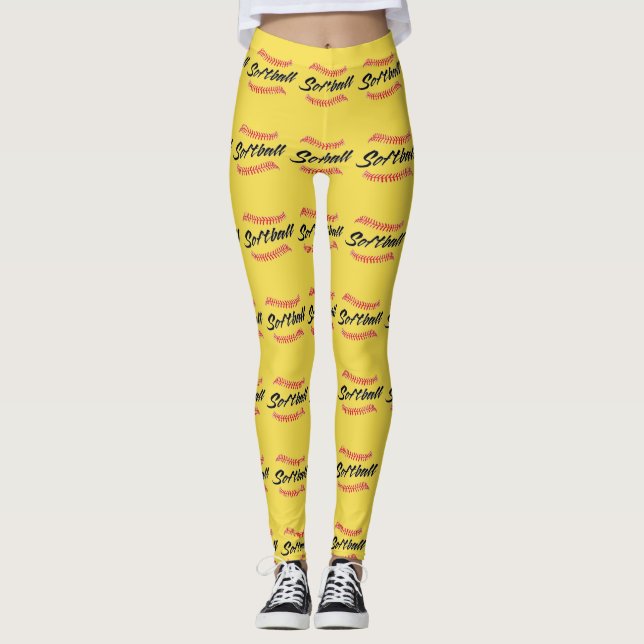 Softball Text and Stitches Leggings (Front)