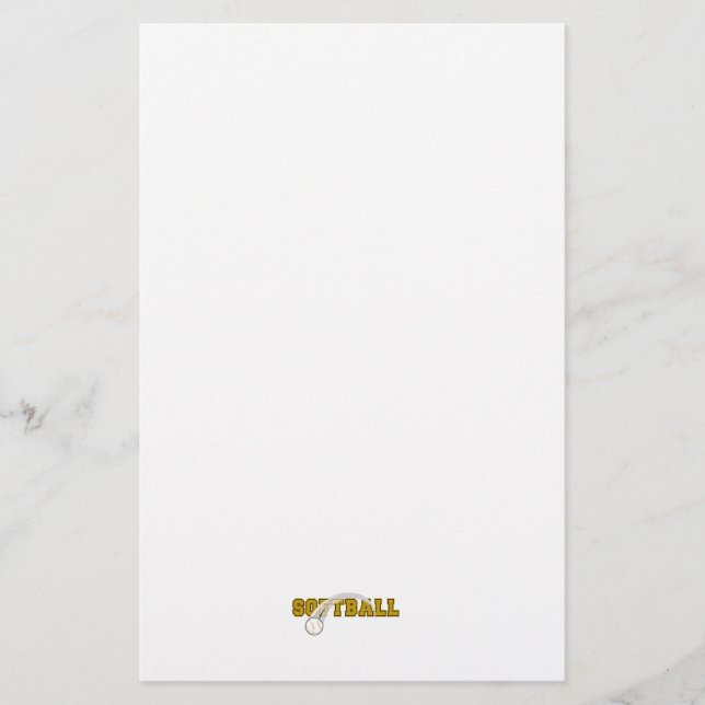 softball text ball swoop design stationery (Front)