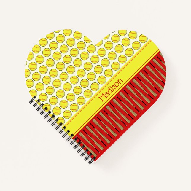 Softball themed pattern custom name notebook (Front)