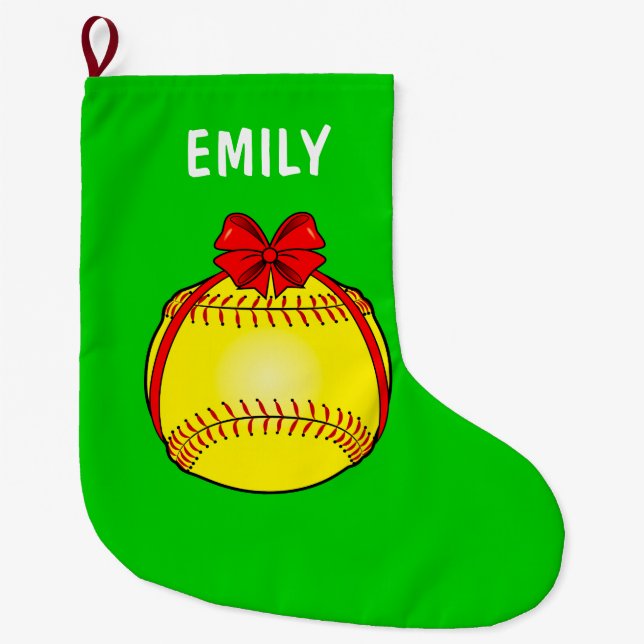 Softball Tied with a Bow Large Christmas Stocking (Front)