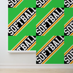 SOFTBALL Tiled Bright Green Yellow Black Stripes Wallpaper