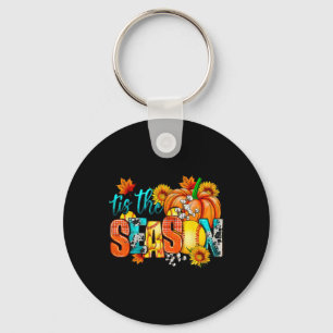 Softball Tis The Season Pumpkin Autumn Fall Thanks Key Ring