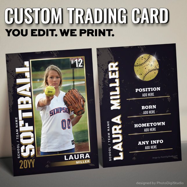 Softball Trading Card Gold Baseball Player Card (Custom Softball Trading Card, Gold Player Card)