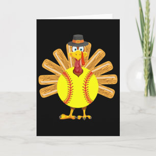 Softball Turkey Thanksgiving Shirt For Girls Toddl Card