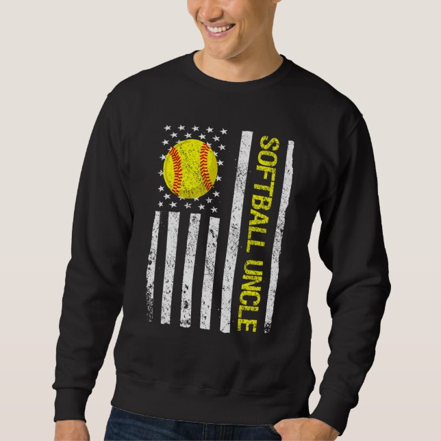 Softball Uncle American USA Flag Sweatshirt (Front)