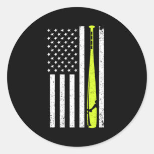 Softball US Flag Baseball America Bat Pitcher Gift Classic Round Sticker