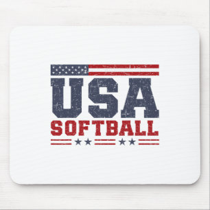 Softball Usa American Flag Women Men Patriotic Sof Mouse Pad