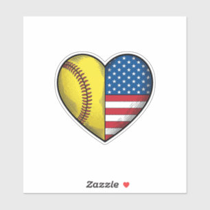 Softball USA Flag Heart Vintage Vector Design_1