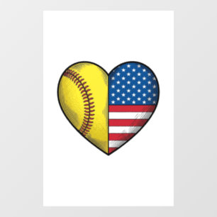 Softball USA Flag Heart Vintage Vector Design_1