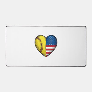 Softball USA Flag Heart Vintage Vector Design_1 Desk Mat