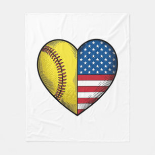 Softball USA Flag Heart Vintage Vector Design_1 Fleece Blanket