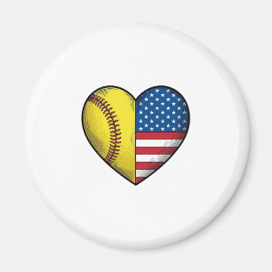 Softball USA Flag Heart Vintage Vector Design_1 Magnet