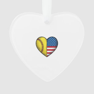 Softball USA Flag Heart Vintage Vector Design_1 Ornament