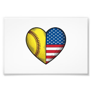 Softball USA Flag Heart Vintage Vector Design_1 Photo Print