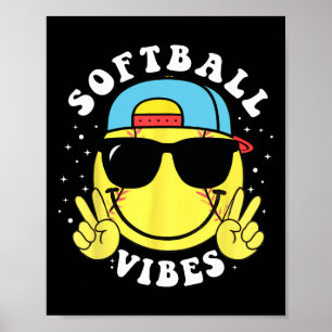 Softball Vibes Baseball Retro Groovy Game Day Girl Poster