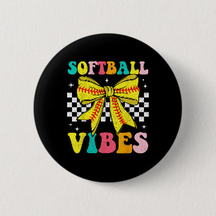 Softball Vibes Coquette Bow Softball Game Day Girl 6 Cm Round Badge
