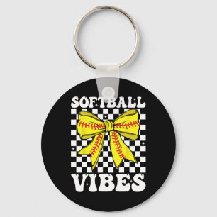 Softball Vibes Coquette Bow Softball Game Day Girl Key Ring