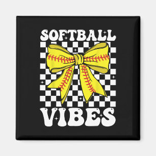 Softball Vibes Coquette Bow Softball Game Day Girl Magnet
