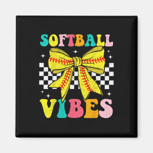 Softball Vibes Coquette Bow Softball Game Day Girl Magnet