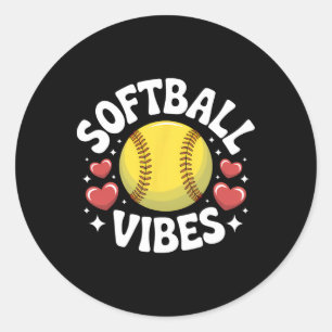 Softball Vibes Cute Fastpitch Softball Team Player Classic Round Sticker