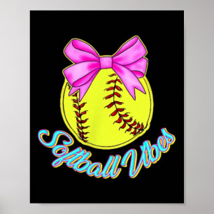 Softball Vibes Preppy Game Day Girls Women 2 Sided Poster