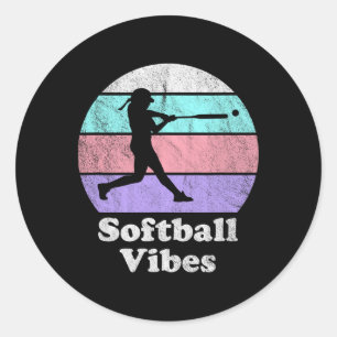 Softball Vibes Retro Vintage Girls Or Women's Batt Classic Round Sticker