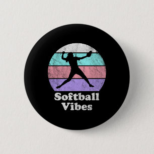 Softball Vibes Retro Vintage Girls Or Women's Pitc 6 Cm Round Badge