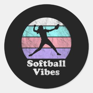 Softball Vibes Retro Vintage Girls Or Women's Pitc Classic Round Sticker
