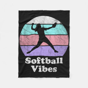 Softball Vibes Retro Vintage Girls Or Women's Pitc Fleece Blanket