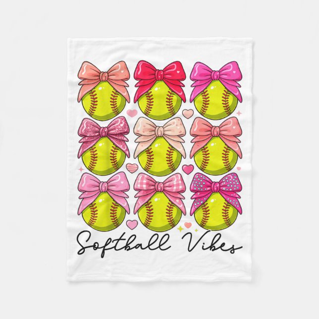 Softball Vibes Softball Coquette Bow Game Day Fleece Blanket (Front)
