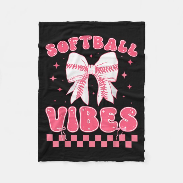 Softball Vibes Softball Couqette Groovy Softball G Fleece Blanket (Front)