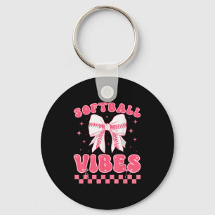 Softball Vibes Softball Couqette Groovy Softball G Key Ring