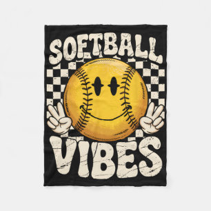 Softball Vibes Softball Retro Groovy Game Day Girl Fleece Blanket
