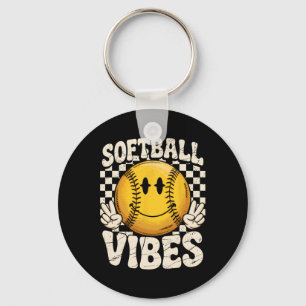 Softball Vibes Softball Retro Groovy Game Day Girl Key Ring