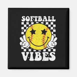 Softball Vibes Softball Retro Groovy Game Day Girl Magnet