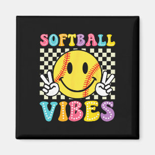Softball Vibes Softball Retro Groovy Game Day Girl Magnet
