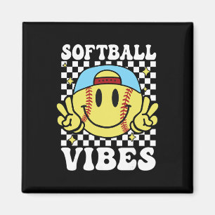Softball Vibes Softball Retro Groovy Game Day Girl Magnet
