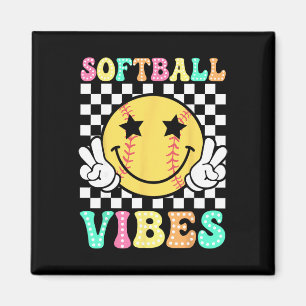 Softball Vibes Softball Retro Groovy Game Day Girl Magnet