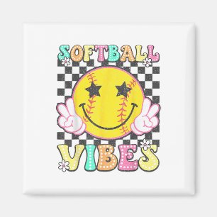 Softball Vibes Softball Retro Groovy Game Day Girl Magnet