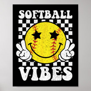 Softball Vibes Softball Retro Groovy Game Day Girl Poster