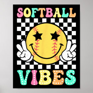 Softball Vibes Softball Retro Groovy Game Day Girl Poster