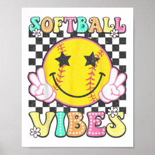 Softball Vibes Softball Retro Groovy Game Day Girl Poster