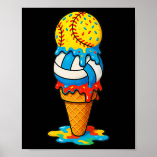 Softball Volleyball Ice Cream Drip Colorful Summer Poster